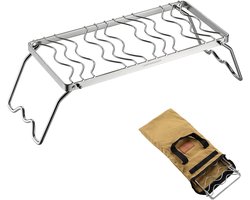 SnelShoppen - Camping Grill Racks Vouwbaar - 304 RVS BBQ Grill met Poten - Draagbare Camping Grill - Kampeer BBQ Stand met Draagtas voor Buiten en Fee