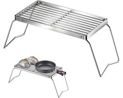 SnelShoppen - Draagbaar Roestvrij Stalen Grillrooster 30x16 cm - Inklapbare Buiten Grill voor Kamperen, Picknicken, BBQ en Vissen - Ruimtebesparend en