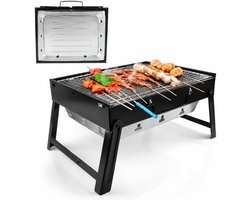 SnelShoppen - Draagbare RVS Houtskool Grill, BBQ Grill voor Buiten, Camping, Tuin, Feest, Inclusief Grillrooster, Vouwbaar en Eenvoudig te Monteren