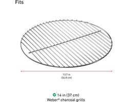 SnelShoppen - Kookrooster 34,8 CM voor Houtskoolgrills, Vervangingsonderdeel voor Jumbo Joe, One-Touch, Smokey Mountain Smoker, Inklapbare Grills, Per