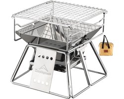 SnelShoppen - Mini Camping BBQ Grill - Draagbare Houtskool Grill 7.5 Inch - Vouwbare Tafel Haard voor Buiten, Kamperen, Hiking, BBQ - RVS met Draagtas