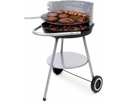 SnelShoppen - Ronde Houtskoolbarbecue Ø 47 cm met Windbescherming, Verstelbaar Grillrooster, Onderste Plank en Wielen voor Tuin en Terras, Ideaal voor