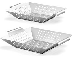 SnelShoppen - Set van 2 RVS Grillmanden voor Groenten, Vlees en Vis - M en L - Perfect voor Gas, Elektrische en Houtskool Grills - Vaatwasmachinebeste