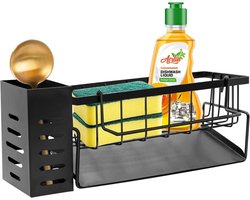 Sponshouder, Keuken-organizer, Vaatdoekhouder, Schoonmaakmiddelen-organizer, Spoelbak met Zelfontleedende Afvoerbak voor Organisatie van Keuken en Bad