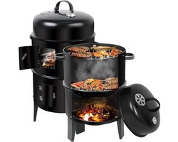 Thijox - 3 IN 1 Houtskool Roker BBQ Grill Met Thermometer - Perfect voor Camping, Tuin, Patio & Feestjes - Compacte Grill voor Roken, Grillen & Barbec