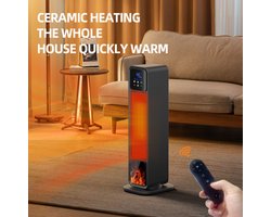 2025 Kachel 2 in 1-staande warmtestraler & verkoeling -elektrische kachel-verwarming met Sfeerhaard- verwarming met instelbare thermostaat - 2200W -Slimme keramische torenverwarming-Ventilatorkachel met afstandsbediening