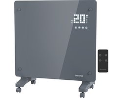Auronic Elektrische Kachel – 1000W - Convectorkachel met Thermostaat, Timer en Afstandsbediening - Heater - Glazen Paneelverwarming - Badkamerverwarming - Grijs