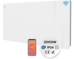 CIARRA CBHTD20A-W - Elektrische Kachel 2000W - Keramische droge-inertieradiator met App WiFi - Wandradiator - Programmeerbare Thermostaat -Badkamerverwarming - IP24 - 20m²- Wit