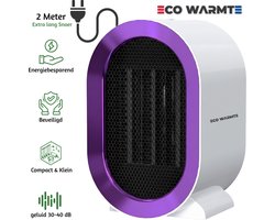 Eco Warmte® Elektrische Verwarming Premium - Elektrische Kachel - Ventilatorkachel - Keramische Kachel - Luxe Heater - 2 Standen - 800/1200 Watt - LED Indicatie - Wit/Paars