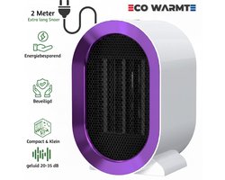 Eco Warmte - Premium Elektrische Kachel - 1200w - elektrische verwarming - Kamer verwarming - Ventilatorkachel - Keramische Kachel - Mini Heater - Wit/Paars