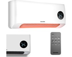 Elektrische Verwarming Kachel Wand Hangend met Thermostaat - Ventilator Functie - Wandbevestiging - tot 30m2 - 2000W - met Afstandsbediening en Timer - BW2100
