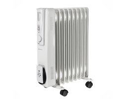 Emerio Olieradiator - 9 Ribben - 15 m² - Regelbare thermostaat - 3 Temperatuur instellingen - Indicatielampje - Omvalbeveiliging - Vrijstaand - Met wielen - HO-128421 Wit