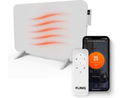 FlinQ 450W Slimme Infrarood Verwarming - Elektrische Verwarmingspaneel - Moderne Kachel - Geschikt voor Badkamer - Staand & Verplaatsbaar - Met Thermostaat - Wit Paneel