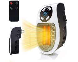 Handy Heater - Stopcontact verwarming - Wandkachel - Mini Heater - Badkamerkachel - met afstandsbediening - 400W - Keramische Kachel & Heater Voor Binnen - helder LED-display - regelbare thermostaat - geschikt voor kamers en kantoren - wit