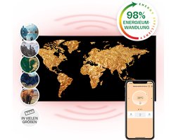 Klarstein Wonderwall Air Art Slimme Infrarood Verwarming - Warmtepaneel - 120X60 Cm - 700 W - 14 M² - Design Front - App Controle - Geruisloos - Wandmontage - Afstandsbediening - Praktisch - Thermostaat - Weektimer - Ip44 - Motief: Gouden Kaart