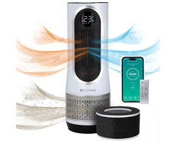 Luchtreiniger Hot & Cold 3-1 met Vervangbaar HEPA 13 Filter met App & Afstandsbediening - Air Purifier - Air Cleaner - Koolstoffilter - 80 m3 - 1500 W- Wit - Tegen Hooikoorts, Huisstofmijt, Allergie - Silvergear