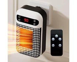 Mini-stekkerkachel, draagbare wandkachel met afstandsbediening, kleine wandcontactdoosverwarming, met instelbare thermostaat en 12-uurs timer, LED-display, geschikt voor gebruik in huis, kantoor en badkamer (wit).