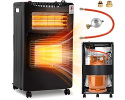 Mobiele Gaskachel Keramisch - met Wieltjes - tot 82 m² - gas en elektriciteit - 4200W Gas Heater - piezoaansteking, anti-kantelbeveiliging, slang, voor propaan/butaangasflessen tot 15 kg