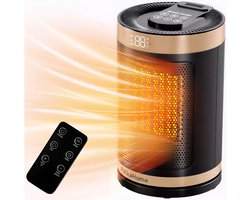 PolkaHome® Kachelventilator – Kachel Elektrisch – Kacheltje Electrisch Klein – ventilatorkachel – Verwarming – Kachel Elektrisch Ventilator – Heater met Afstandsbediening en Timerfunctie 1500W