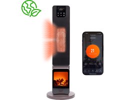 QLT Keramische Kachel met Sfeerhaard – Elektrische Verwarming met Wifi + App Bediening – Ventilatorkachel met Swing- en ECO-modus – 2000W – Zwart