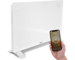 VONROC Luxe elektrische kachel - Convectorkachel met glazen paneel – 1000W/2000W - Verwarmt ruimtes tot 24m2 - Bediening zowel met app (via Wifi) als handmatig – Instelbare thermostaat en timer - Wit