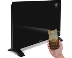 VONROC Luxe elektrische kachel - Convectorkachel met glazen paneel – 1000W/2000W - Verwarmt ruimtes tot 24m2 - Bediening zowel met app (via Wifi) als handmatig – Instelbare thermostaat en timer - Zwart