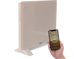 VONROC Luxe elektrische kachel - Convectorkachel met glazen paneel – 500W/1000W - Verwarmt ruimtes tot 12m2 - Bediening zowel met app (via Wifi) als handmatig – Instelbare thermostaat en timer - Beige