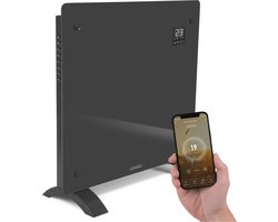 VONROC Luxe elektrische kachel - Convectorkachel met glazen paneel – 500W/1000W - Verwarmt ruimtes tot 12m2 - Bediening zowel met app (via Wifi) als handmatig – Instelbare thermostaat en timer - Grijs