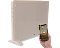 VONROC Luxe elektrische kachel - Convectorkachel met glazen paneel – 750W/1500W - Verwarmt ruimtes tot 18m2 - Bediening zowel met app (via Wifi) als handmatig – Instelbare thermostaat en timer - Beige
