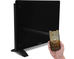 VONROC Luxe elektrische kachel - Convectorkachel met glazen paneel – 750W/1500W - Verwarmt ruimtes tot 18m2 - Bediening zowel met app (via Wifi) als handmatig – Instelbare thermostaat en timer - Zwart
