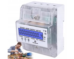 3-Fase kWh Meter - DIN-Rail Kilowattuurmeter 100A - Transparante Behuizing & 8-cijferig LCD - Voor Fabriek, Kantoor en Thuisgebruik