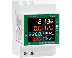 Digitale DIN-rail Stroommeter 6-in-1 voor Spanning, Stroom, Vermogen en Frequentie