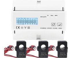 Digitale Energiemeter - Verbruiksmeter Wattmeter - Stroomverbruik Meten - 3 Fase Bidirectioneel - Met 3x CT - Grijs