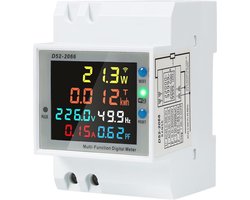 Digitale energiemeter voor DIN-rail, 6 in 1, 1 fase, AC 40-300V, 100A, LCD-display, ingebouwde CT