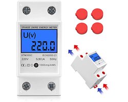 Digitale wisselstroommeter voor DIN-rail, LCD KWh-teller met 1-fasige 2-polige 220V