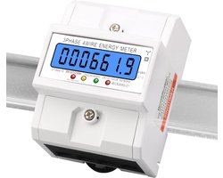 DIN-Rail Kilowattuurmeter - 3-Fase kWh Meter - Wit LCD Display & DIN-Rail Montage - Voor Fabriek, Kantoor en School