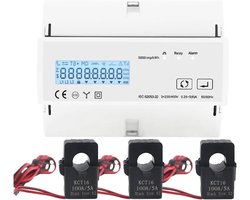 Energiemeter - Stroommeter Verbruiksmeter - Energie Verbruik Meten - 3 Fase Bidirectioneel - Met 3 CTs - Grijs