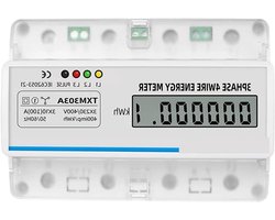 Energieteller - Wattmeter kWh meter - Stroomverbruik Meten - LCD Display - 100 A - Grijs