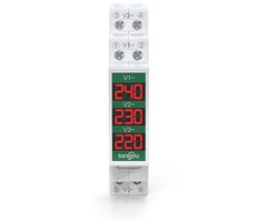 Mini Modulaire DIN-rail Driefasen Spanningsmeter met Digitaal LED-Display - AC 60-450 V