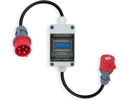 Mobiele Driefasige Stroommeter MID 2024 met CEE Stekker - IP55 Adapter voor Camping en EV Opladen (16A)