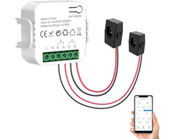 Slimme WiFi Energiemeter met Dubbel Kanaal en 2x 80A Klemmen - Energieverbruik Meten op Afstand via App