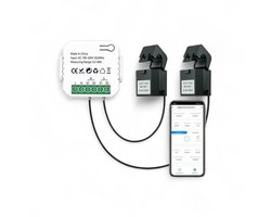 Smart WiFi Energie Monitor | 2 Klemmen | Max 80A | 100–240V | Real-time Monitoring | Tuya Smart Life App | Geschikt voor Zonnepanelen en Verbruik |