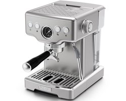 Allecto - Espressomachine met melkopschuimer - Stoompijpje voor cappuccino - Latte - Macchiato - 1450 W - 220 V - Geschikt voor thuisgebruik - Zwart metaal - Neretva 15 Bar