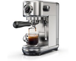 HiBREW H10B Halfautomatische Espressomachine – 20 Bar – Met Stoompijpje – 1,3L Afneembaar Reservoir – zilver