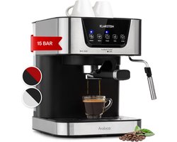 Klarstein Halfautomatische espressomachine 1,5L – Met melkopschuimer – 1050W vermogen – RVS behuizing – Geschikt voor espresso, cappuccino en latte – Compact formaat
