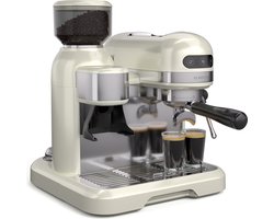 Klarstein Bella Café pistonmachine met maalmolen – 19 Bar, 1550 W, 1,4 L, geïntegreerde conische maalmolen, melkopschuimer, 2 kopjes, thermo block, crème, roestvrij staal