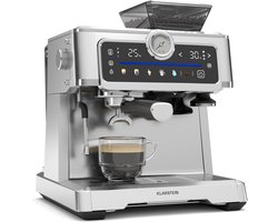 Klarstein GrandPresso Touch Siebträgermaschine Mit Mahlwerk – 20 Bar, 1350 W, Integriertes Präzisionsmahlwerk, 2,3 L Wassertank, Touchscreen, Edelstahl, Dampfdüse, Manometer – geschikt voor thuisfitness en sportschoolgebruik, duurzame constructie, ee