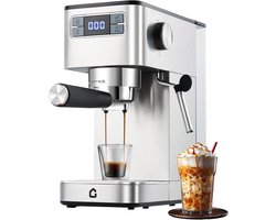 Koffiezetapparaat - 3-In-1 Functie: Espresso, Cappuccino en Latte Macchiato - Melkopschuimer - 1350 Watt - 20 Bar - 1,25 Liter Watertank - digitaal LED-display - Zilver