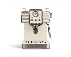Livoo Espressomachine – 15 Bar – 1350W – 1,5L – RVS – Crème Retro Design