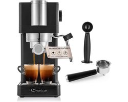 Slanke Espressomachine 20 Bar met Thermoblock, Melkopschuimer & Manometer – 0,8 L Reservoir, Kopjeswarmer – Voor Espresso, Cappuccino & Latte (Compact)